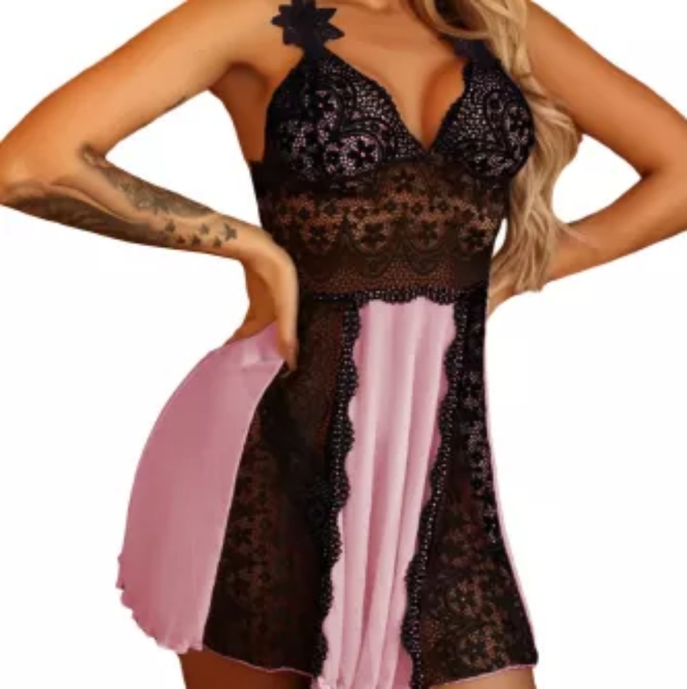 Enchanting Sexy Pink & Black Baby Doll Set